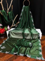 Kashvi Sarees Net Solid Regular Saree With Unstitched Blouse Piece ( Green ) - Image 2