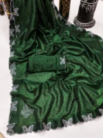 Kashvi Sarees Net Solid Regular Saree With Unstitched Blouse Piece ( Green ) - Image 3