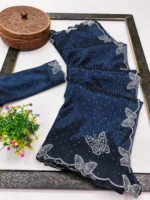 Kashvi Sarees Net Solid Regular Saree With Unstitched Blouse Piece ( Blue )