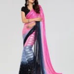 Kashvi Sarees Satin Striped Saree With Unstitched Blouse Piece ( Pink )