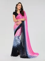 Kashvi Sarees Satin Striped Saree With Unstitched Blouse Piece ( Pink )