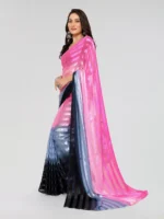 Kashvi Sarees Satin Striped Saree With Unstitched Blouse Piece ( Pink ) - Image 2