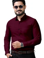 Khushi Fashion Cotton Blend Regular Fit Full Sleeves Men's Formal Shirt - Maroon ( Pack of 1 ) - Image 2