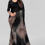 LEELAVATI Georgette Printed Saree With Unstitched Blouse Piece ( Black )