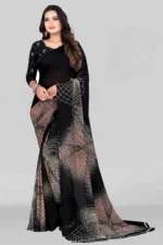 LEELAVATI Georgette Printed Saree With Unstitched Blouse Piece ( Black )