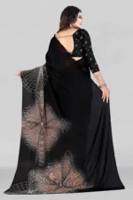 LEELAVATI Georgette Printed Saree With Unstitched Blouse Piece ( Black ) - Image 2