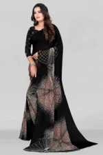 LEELAVATI Georgette Printed Saree With Unstitched Blouse Piece ( Black ) - Image 4