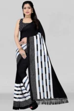 LEELAVATI Georgette Embroidered Saree With Unstitched Blouse Piece ( Black )