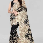 LEELAVATI Georgette Printed Saree With Unstitched Blouse Piece ( Black )