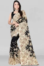 LEELAVATI Georgette Printed Saree With Unstitched Blouse Piece ( Black )