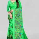 LEELAVATI Crepe Printed Saree With Unstitched Blouse Piece ( Green )