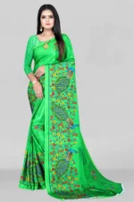 LEELAVATI Crepe Printed Saree With Unstitched Blouse Piece ( Green )