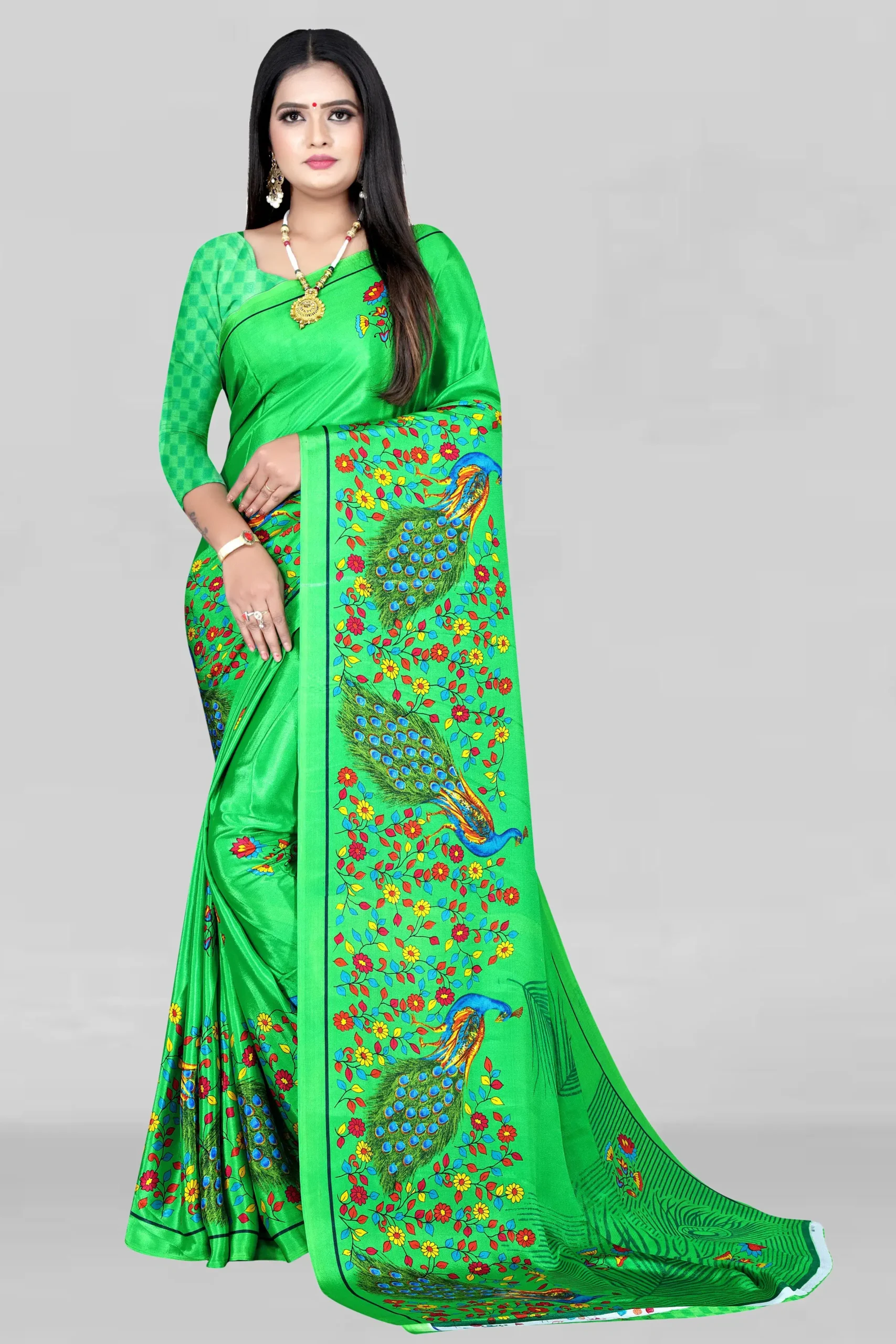 LEELAVATI-Green-Crepe-Saree-With-SDL176172432-1-4615d LEELAVATI Crepe Printed Saree With Unstitched Blouse Piece ( Green ) - Image 1