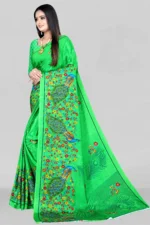 LEELAVATI Crepe Printed Saree With Unstitched Blouse Piece ( Green ) - Image 3