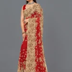 LEELAVATI Georgette Printed Saree With Unstitched Blouse Piece ( Red )