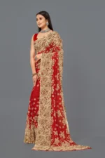 LEELAVATI Georgette Printed Saree With Unstitched Blouse Piece ( Red )