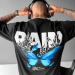 LEWEL Cotton Blend Oversized Fit Printed 3/4th Sleeves Men's Round T-Shirt - Black ( Pack of 1 )