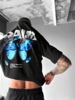 LEWEL Cotton Blend Oversized Fit Printed 3/4th Sleeves Men's Round T-Shirt - Black ( Pack of 1 ) - Image 3