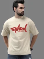 Leotude Men Cotton Blend Oversized Fit Printed T-Shirt ( Beige )