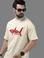 Leotude Men Cotton Blend Oversized Fit Printed T-Shirt ( Beige ) - Image 2