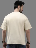 Leotude Men Cotton Blend Oversized Fit Printed T-Shirt ( Beige ) - Image 3