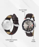 LimeStone Brown PU Analog Men's Watch - Image 4