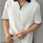 MD By Mathra Dass Men Cotton Blend Oversized Fit Solid Polo T Shirt ( White )