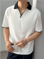 MD By Mathra Dass Men Cotton Blend Oversized Fit Solid Polo T Shirt ( White )