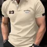 MD By Mathra Dass Men Cotton Blend Regular Fit Printed Polo T Shirt ( Beige )