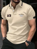 MD By Mathra Dass Men Cotton Blend Regular Fit Printed Polo T Shirt ( Beige )