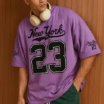 Madilyn Men Cotton Blend Oversized Fit Printed T-Shirt ( Purple )