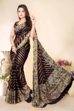 Gazal Fashions Banarasi Silk Embellished Saree With Unstitched Blouse Piece ( Cream )