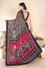 Magneitta Chiffon Printed Saree With Unstitched Blouse Piece ( Black ) - Image 2