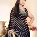 Magneitta Chiffon Printed Saree With Unstitched Blouse Piece ( Black )