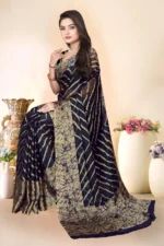 Magneitta Chiffon Printed Saree With Unstitched Blouse Piece ( Black ) - Image 2