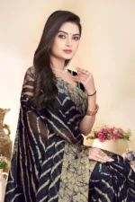 Magneitta Chiffon Printed Saree With Unstitched Blouse Piece ( Black ) - Image 4