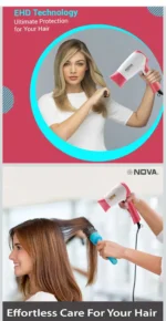 NV-1290 Foldable Hair Dryer for Men & Women with Stylish Nozzle, 2 Speed Control Nova Hair Dryer 1290 Multicolor 1000W Hair Dryer - Image 2