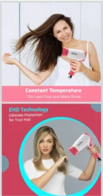 NV-1290 Foldable Hair Dryer for Men & Women with Stylish Nozzle, 2 Speed Control Nova Hair Dryer 1290 Multicolor 1000W Hair Dryer - Image 3