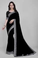OM SAI CREATION Georgette Solid Baluchari Saree With Unstitched Blouse Piece ( Black )