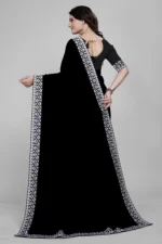OM SAI CREATION Georgette Solid Baluchari Saree With Unstitched Blouse Piece ( Black ) - Image 2
