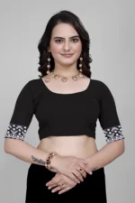 OM SAI CREATION Georgette Solid Baluchari Saree With Unstitched Blouse Piece ( Black ) - Image 4