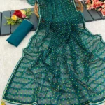 PIYA DESIGNER Chiffon Printed Bandhani Sarees With Unstitched Blouse Piece ( Turquoise )