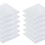 Mens Cotton Handerkerchief Hanky Rumal White Color with Self Design, Full size, Pack of 12