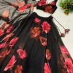 PuriMaa Blue Organza Circular Semi Stitched Lehenga