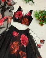 PuriMaa Black Organza Circular Semi Stitched Lehenga - Image 2