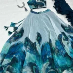 PuriMaa Blue Organza Circular Semi Stitched Lehenga
