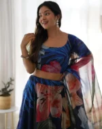 PuriMaa Blue Organza Circular Semi Stitched Lehenga - Image 2