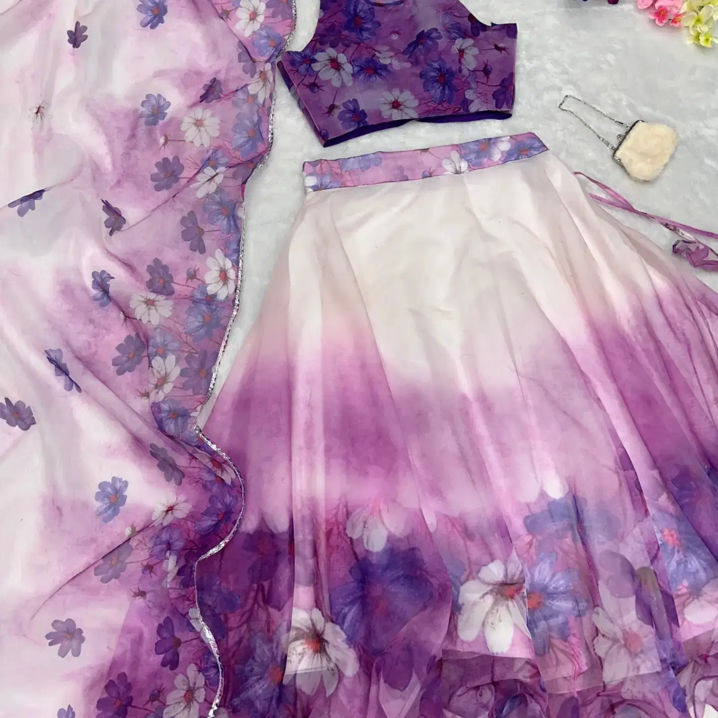 PuriMaa-Purple-Organza-Circular-Semi-SDL018126859-1-8dab7 PuriMaa Purple Organza Circular Semi Stitched Lehenga - Image 1