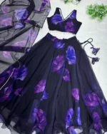 PuriMaa Purple Organza Circular Semi Stitched Lehenga