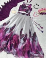 PuriMaa White Organza Circular Semi Stitched Lehenga